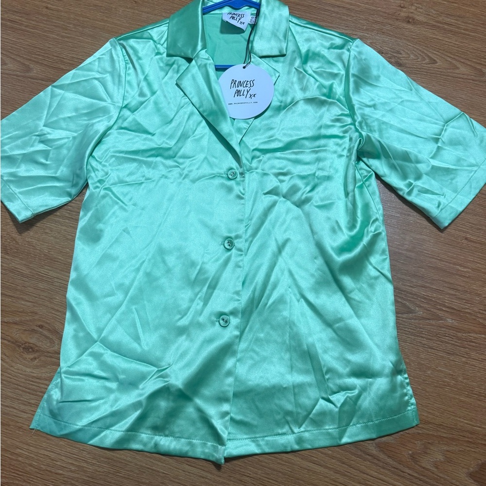 Princess Polly Light Green Satin Shirt